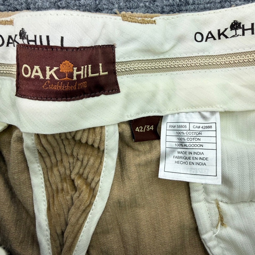 Oak Hill Pants Mens 42x34 (Fits 41x31)‎ Beige Corduroy Pleated Expandable Waist - Picture 2 of 12